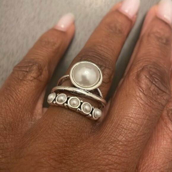 Pearl Ring Antiqued Gold or Silver Tone Bohemian Boho Festival Hippie Y2K - Picture 2 of 5